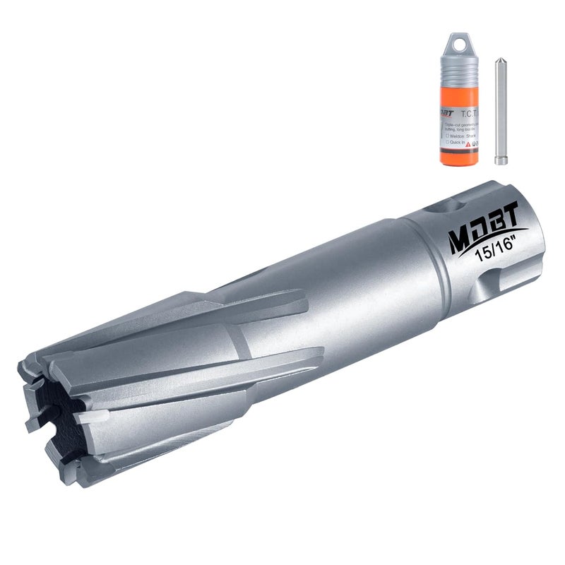 MDBTTOOLS TCT Annular Cutter, 15/16" Diameter and 2INCH Depth, Universal Shank Compatible with 3/4" Weldon Shark and Other Standard Tool Holder - Image 1